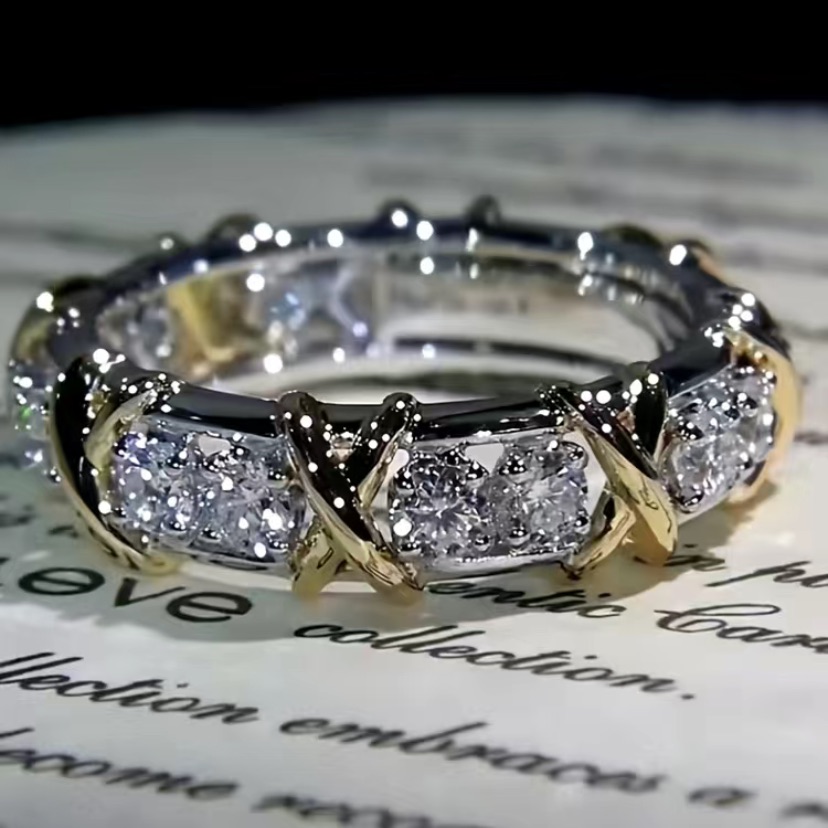 Sterling Silver - Tiffany Style-14k White Gold Finish & White Topaz Ring Size 9